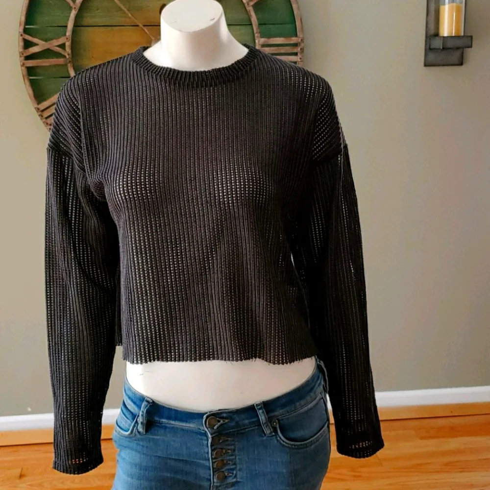 Zara sheer textured long sleeve top